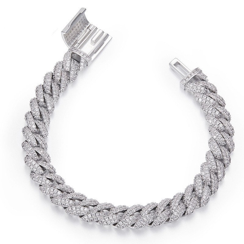 Silver Cuban Bracelet Or Necklace With Moissanite Diamonds – Bild 5