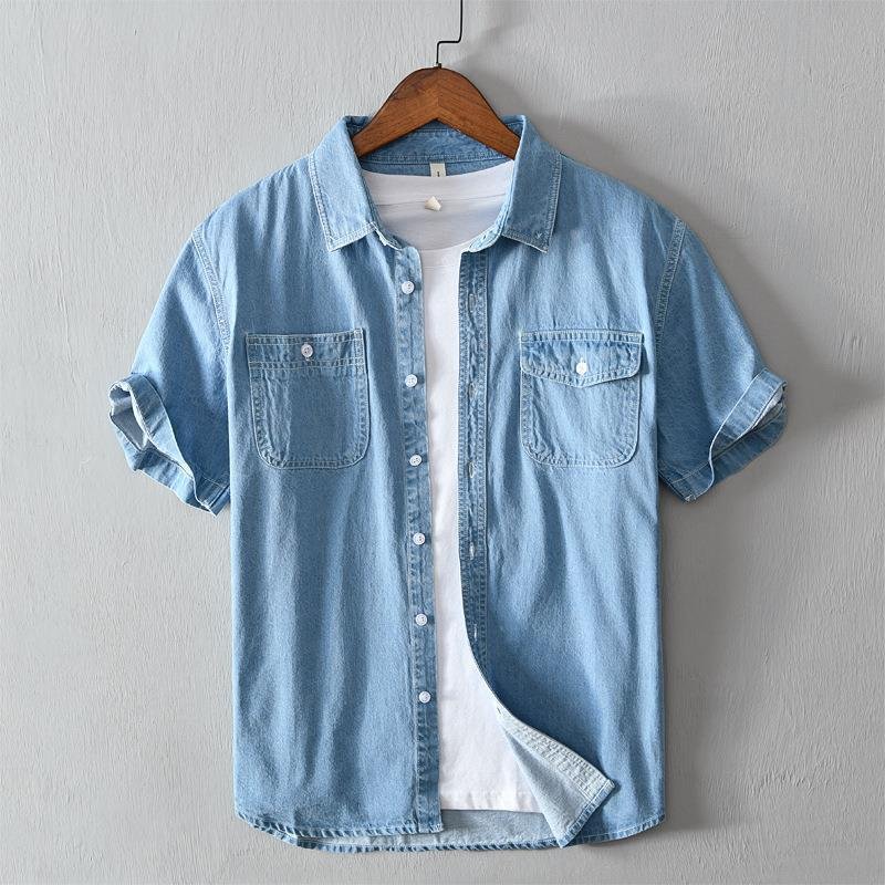 Summer Cotton Denim Shirt Coat For Men – Bild 4
